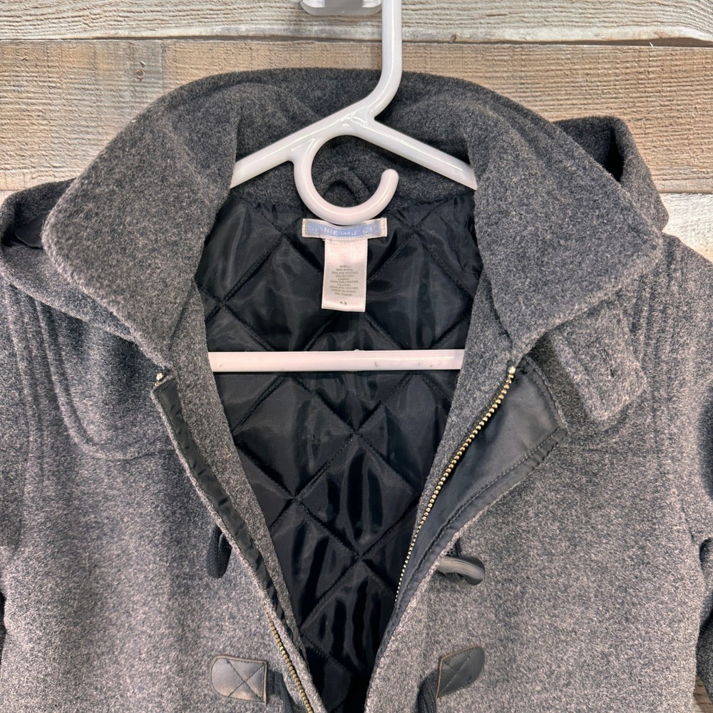 Janie and Jack Boys Gray Wool Blend Toggle Duffle Coat Hooded Jacket Size 4-5